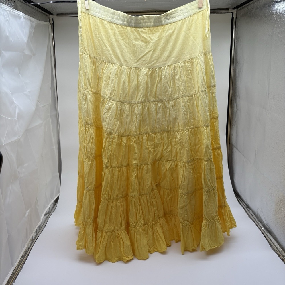 Biographie Ombre Yellow Crinkle Cotton Maxi Skirt Flowy Womens Medium